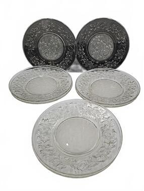 Princess House Clear Glass Floral Pattern Plates Set of 5 - Good Condition
